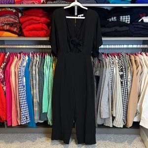 Sensemill black elastic waistband short sleeve front tie cut out jumpsuit size S